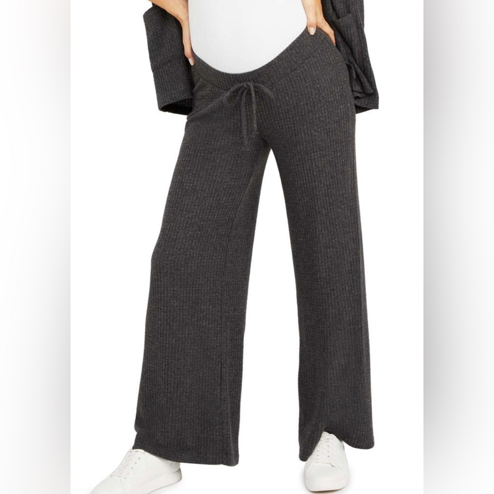 MOTHERHOOD MATERNITY WAFFLE-KNIT UNDER BELLY MATERNITY PANTS: GRAY: NWT: SZ L